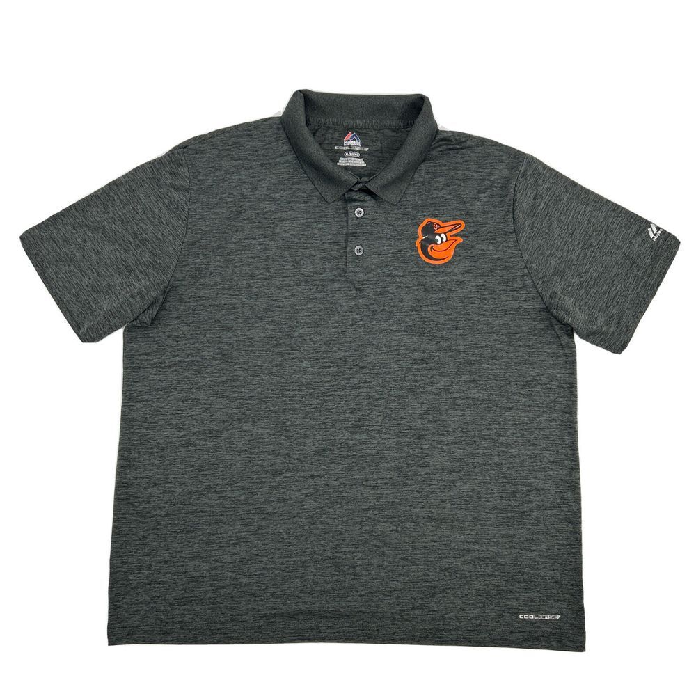 Baltimore Orioles Shirt Men's XL Gray Majestic Coolbase Short Sleeve‎ Polo MLB
